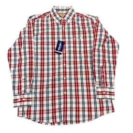 112324795 Wrangler Men's Relaxed Fit Button Down Long Sleeve Shirt- Red & Blue Plaid