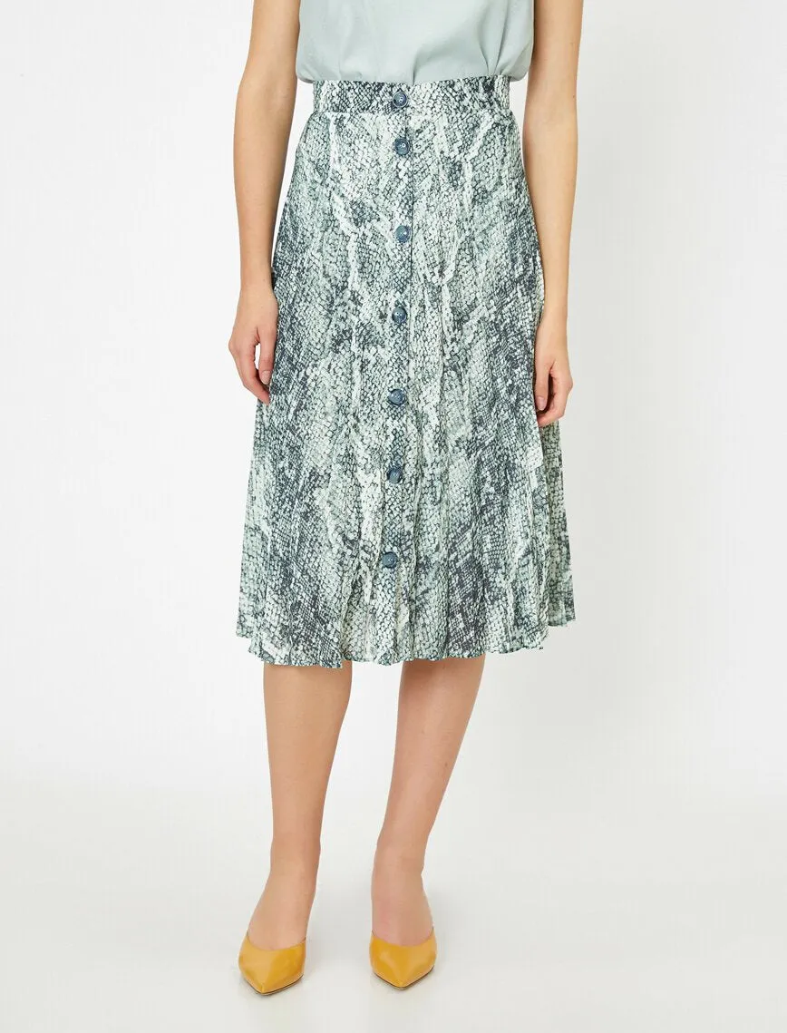 11805 Blue Snake Patterned Midi Skirt