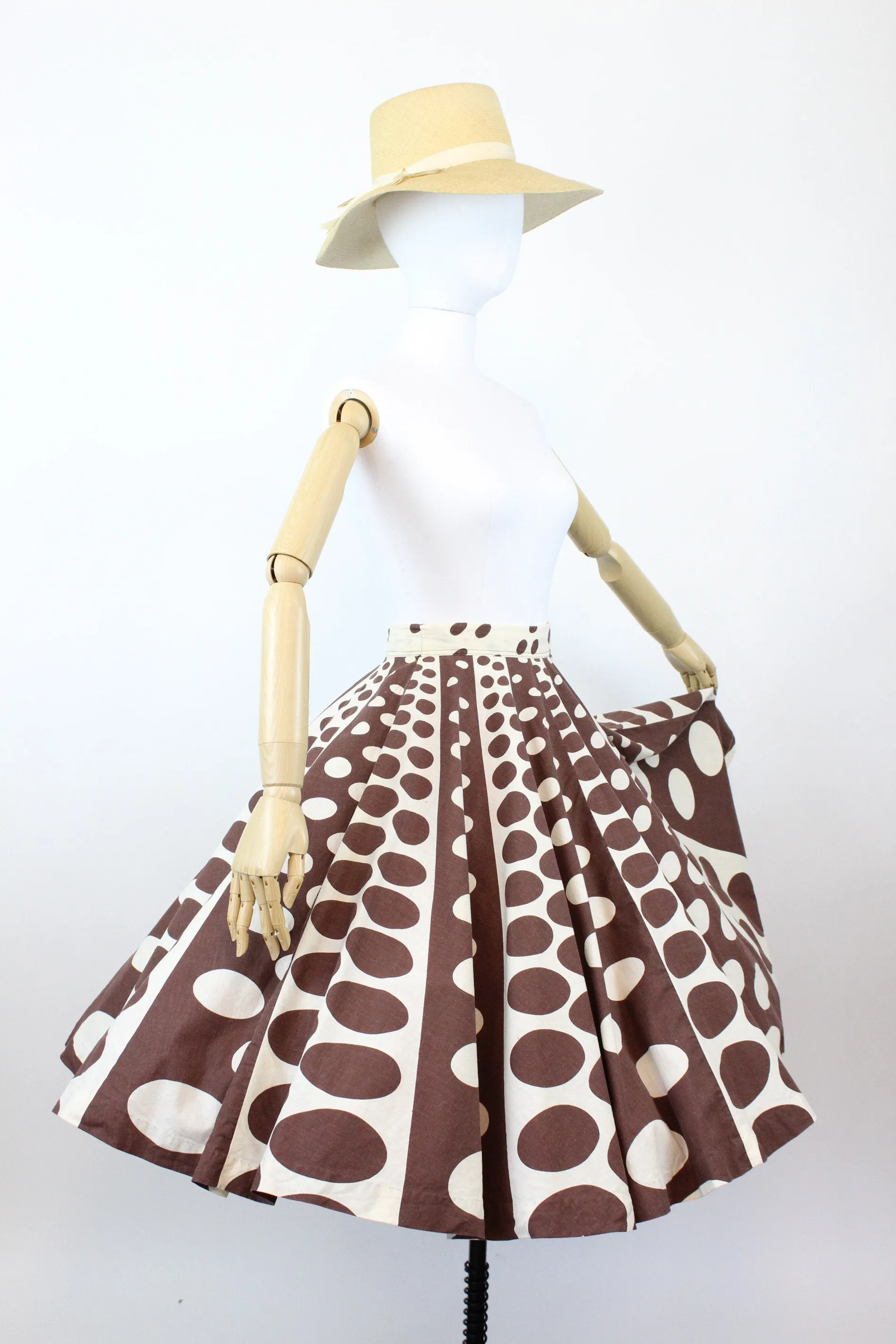 1950s op art circle novelty print cotton skirt xxs | new fall