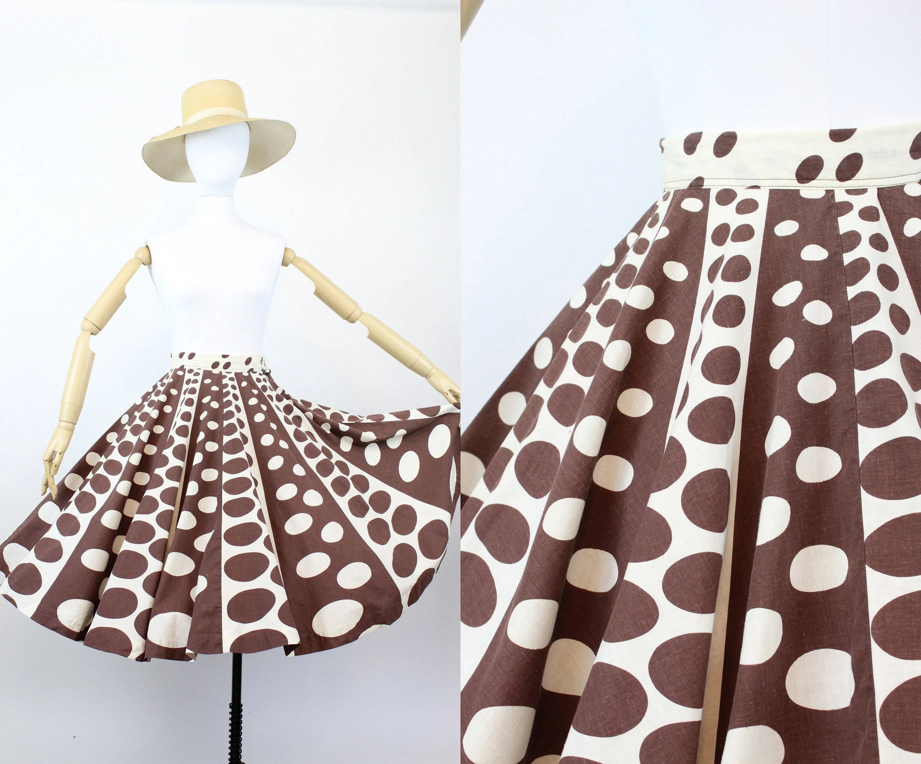 1950s op art circle novelty print cotton skirt xxs | new fall