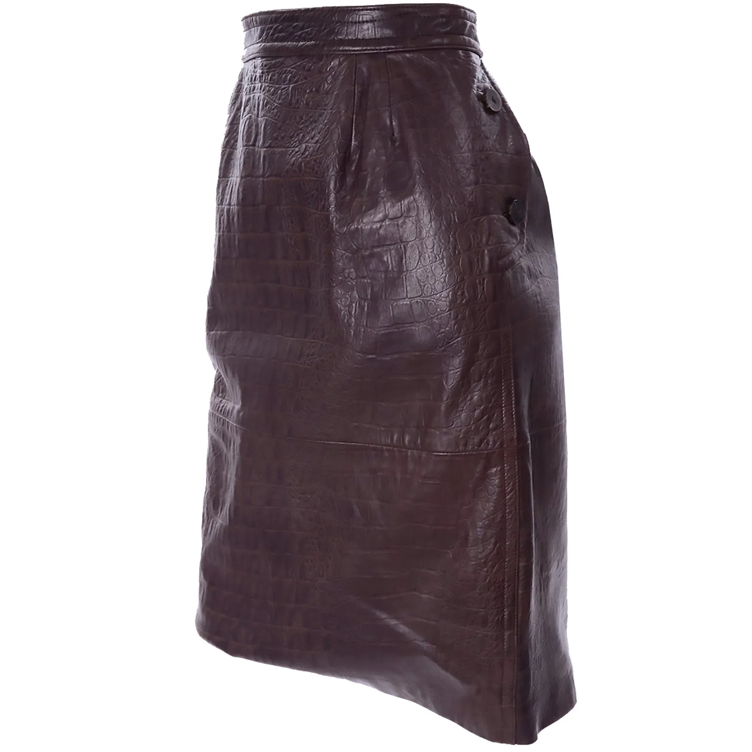 1990s Vintage Valentino Deadstock Alligator Embossed Leather Pencil Skirt