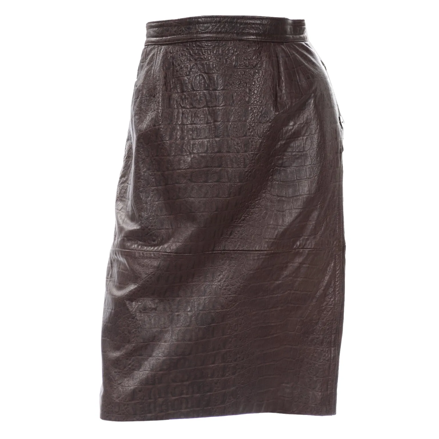 1990s Vintage Valentino Deadstock Alligator Embossed Leather Pencil Skirt