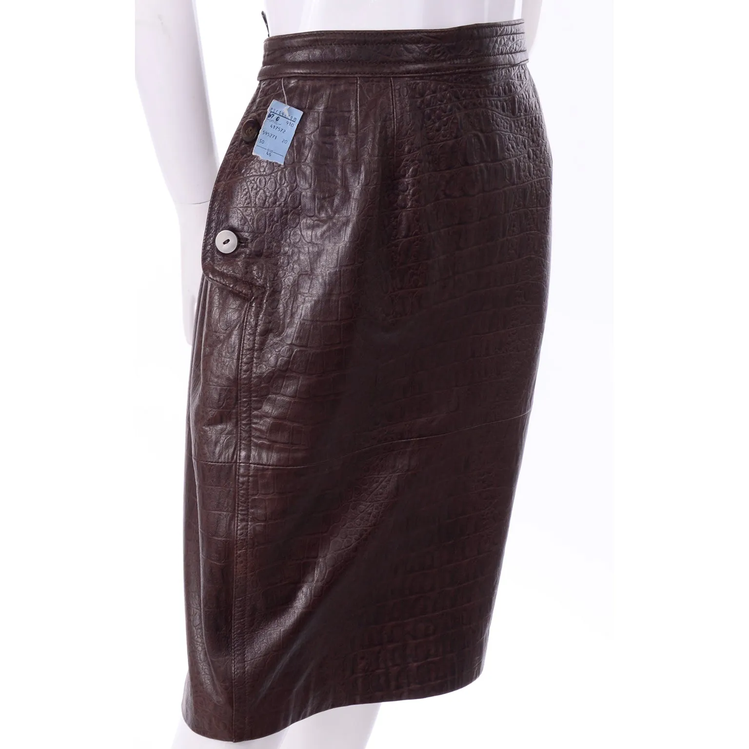 1990s Vintage Valentino Deadstock Alligator Embossed Leather Pencil Skirt