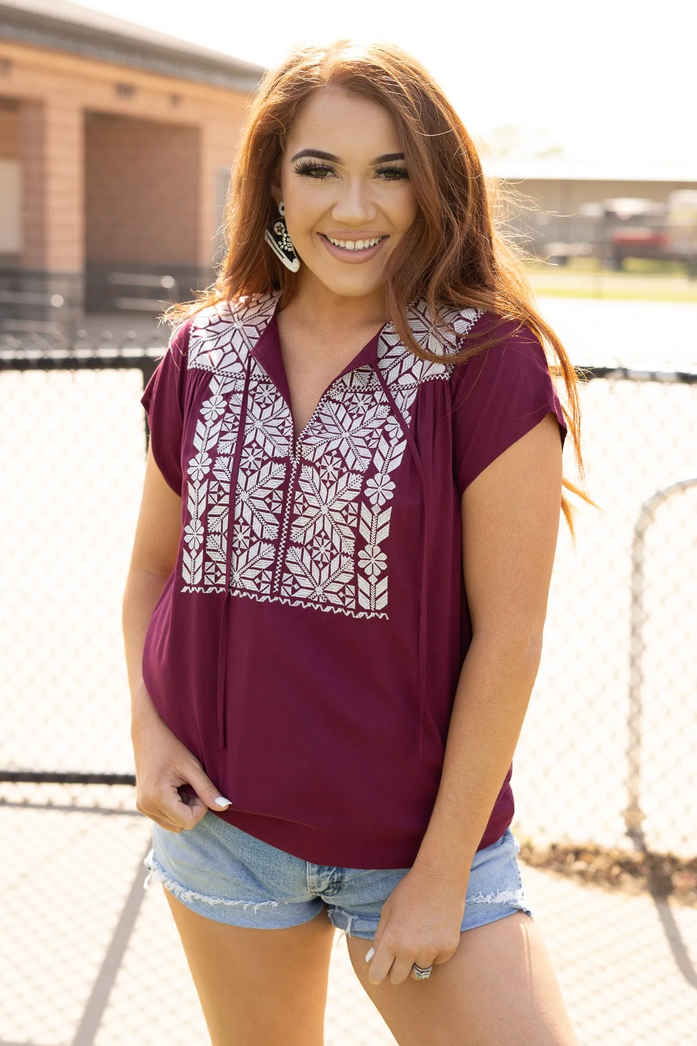 Aztec Embroidered Top