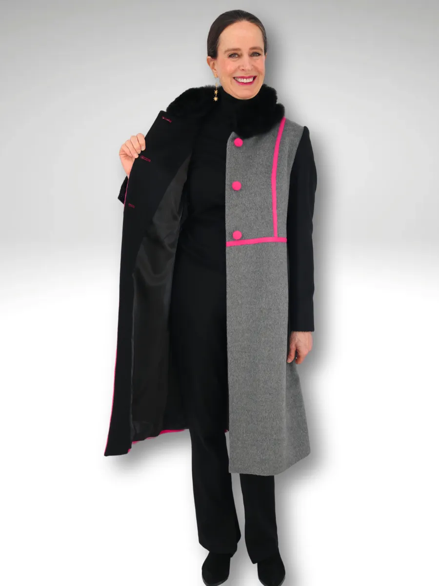 Baby Alpaca Paris Coat - Pink Grey Black