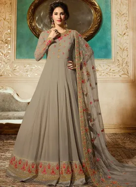 Beige Delicately Embroidered Kalidar Anarkali Suit