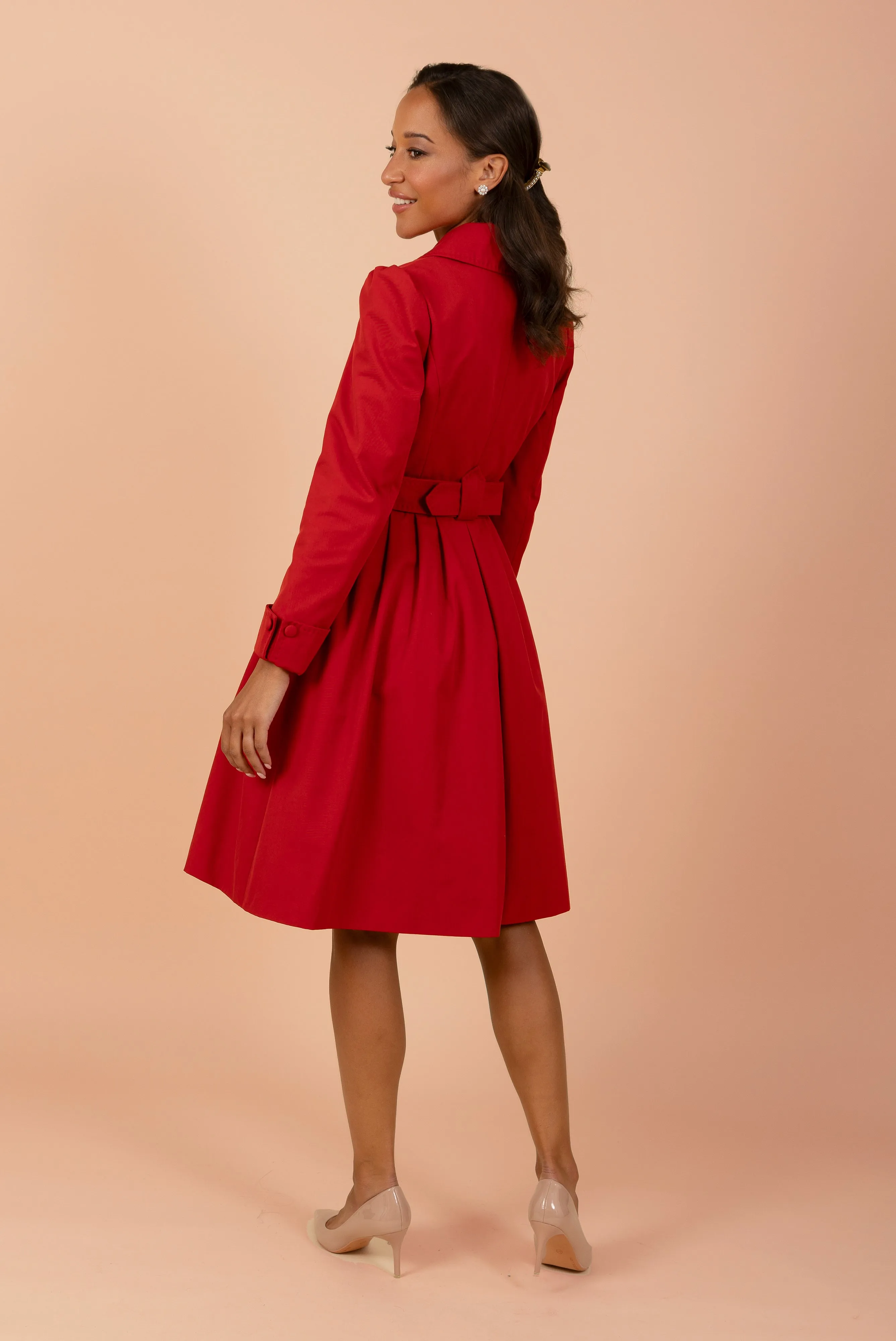 'Bergman' Cotton Gaberdine Dress Trench Coat in Rosso