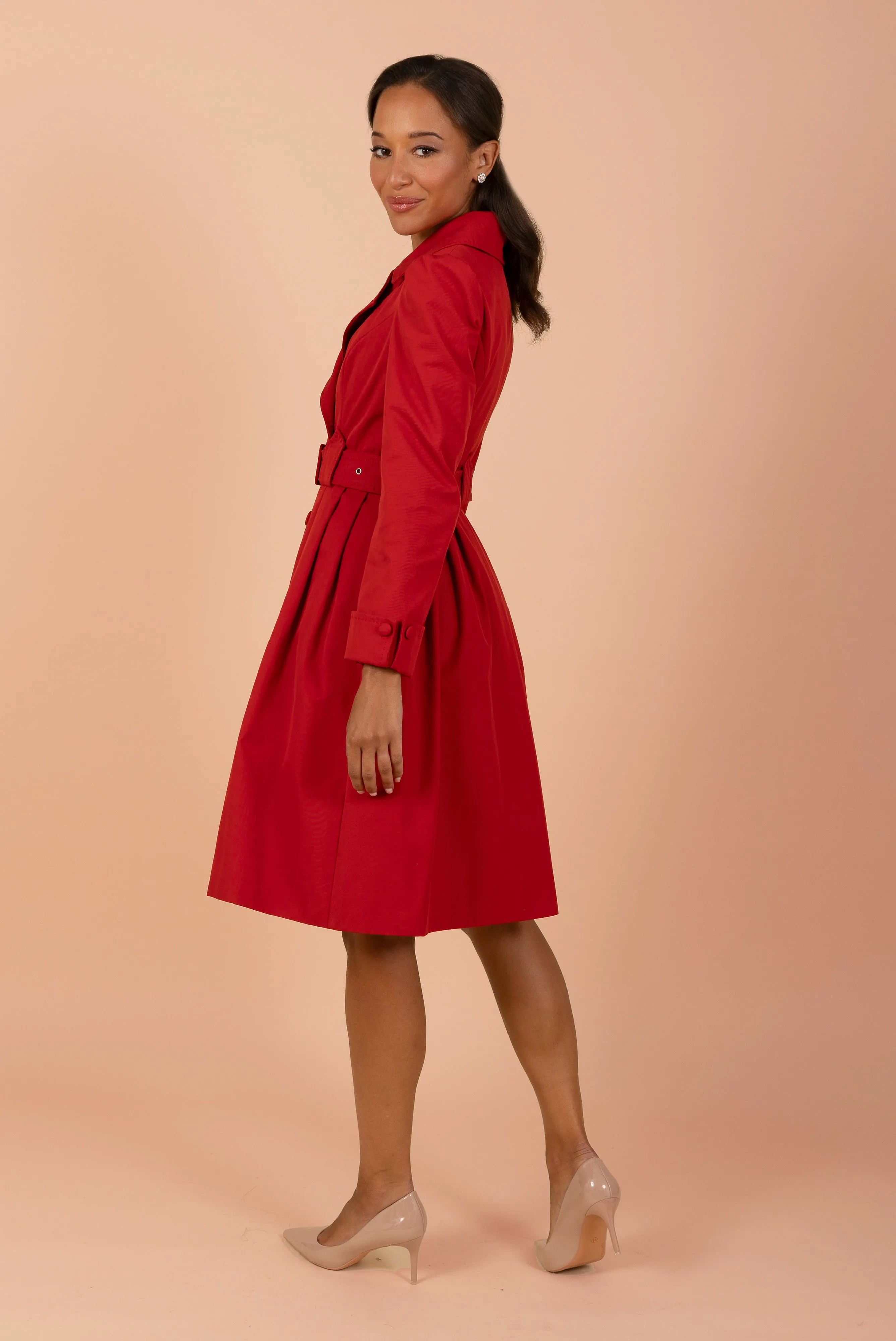 'Bergman' Cotton Gaberdine Dress Trench Coat in Rosso