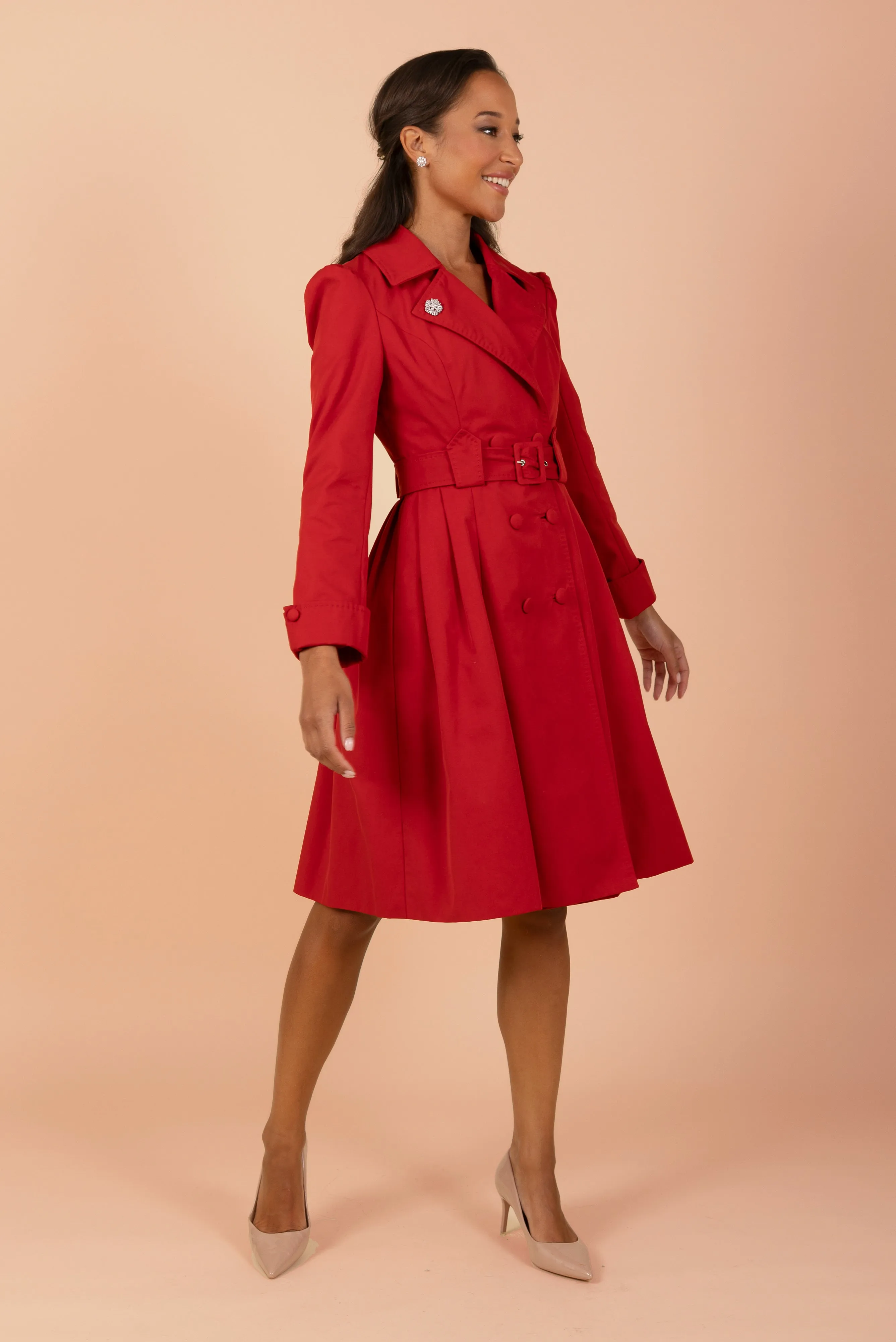 'Bergman' Cotton Gaberdine Dress Trench Coat in Rosso