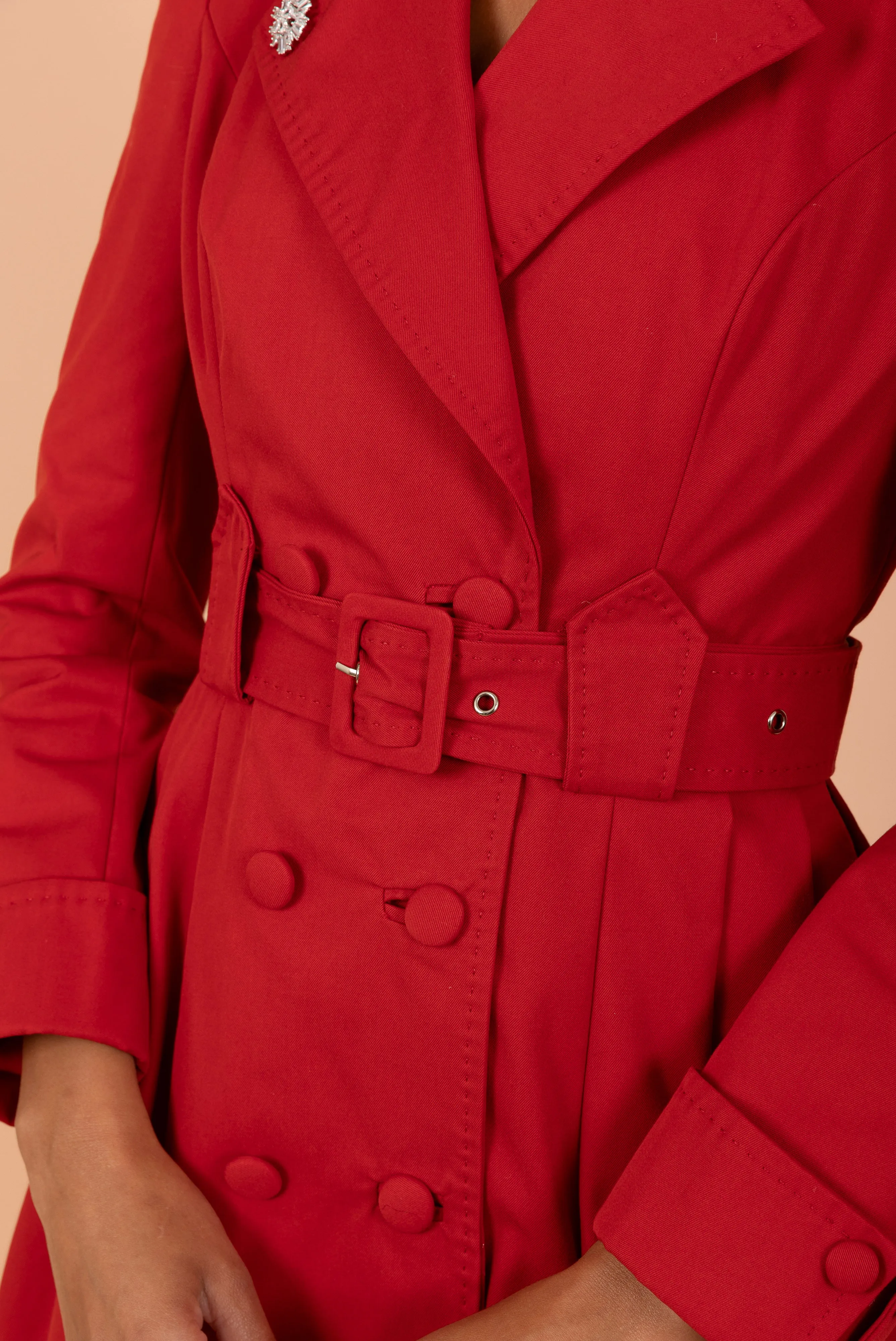 'Bergman' Cotton Gaberdine Dress Trench Coat in Rosso