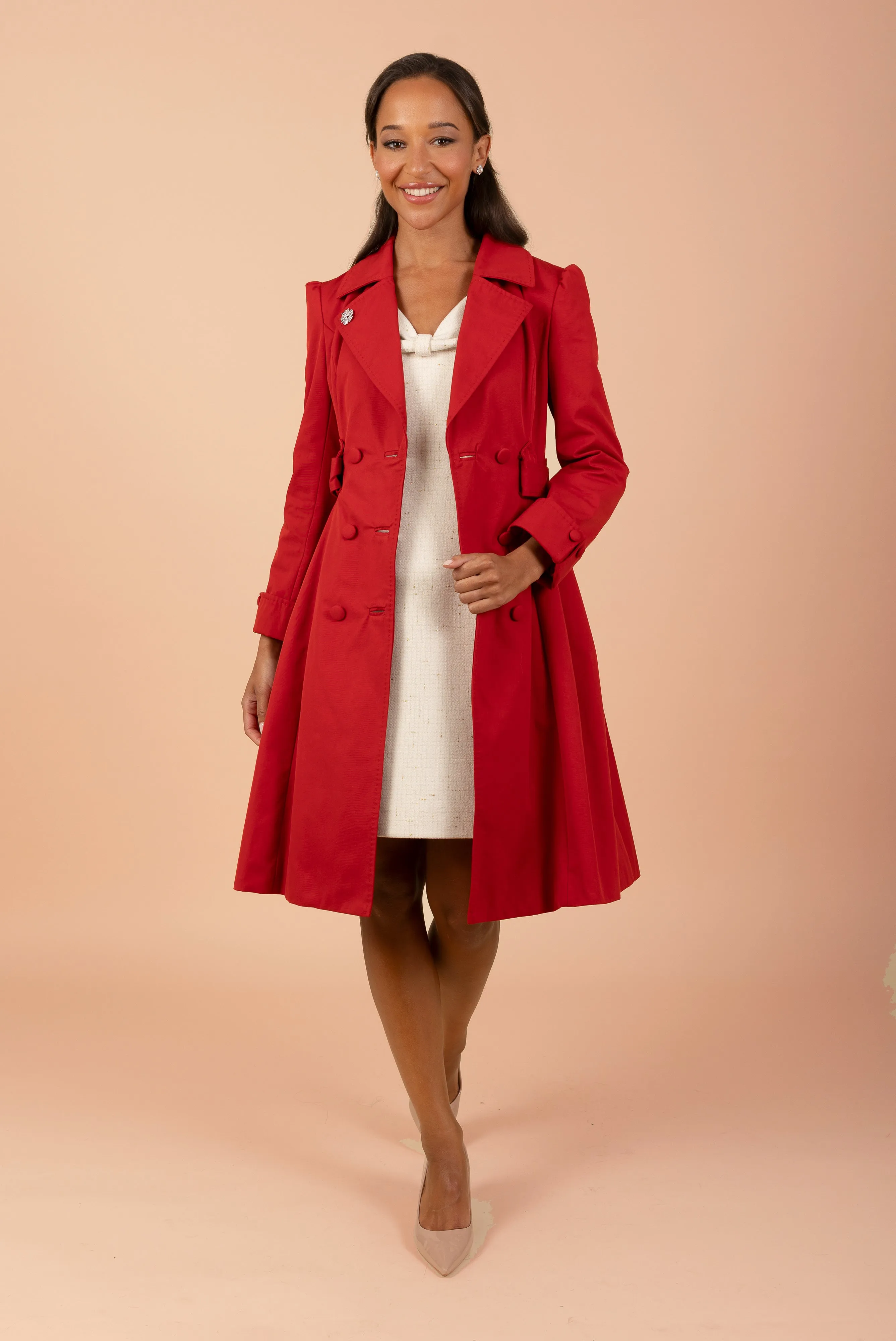 'Bergman' Cotton Gaberdine Dress Trench Coat in Rosso