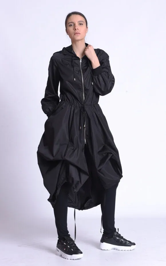 Black Asymmetric Hooded Raincoat