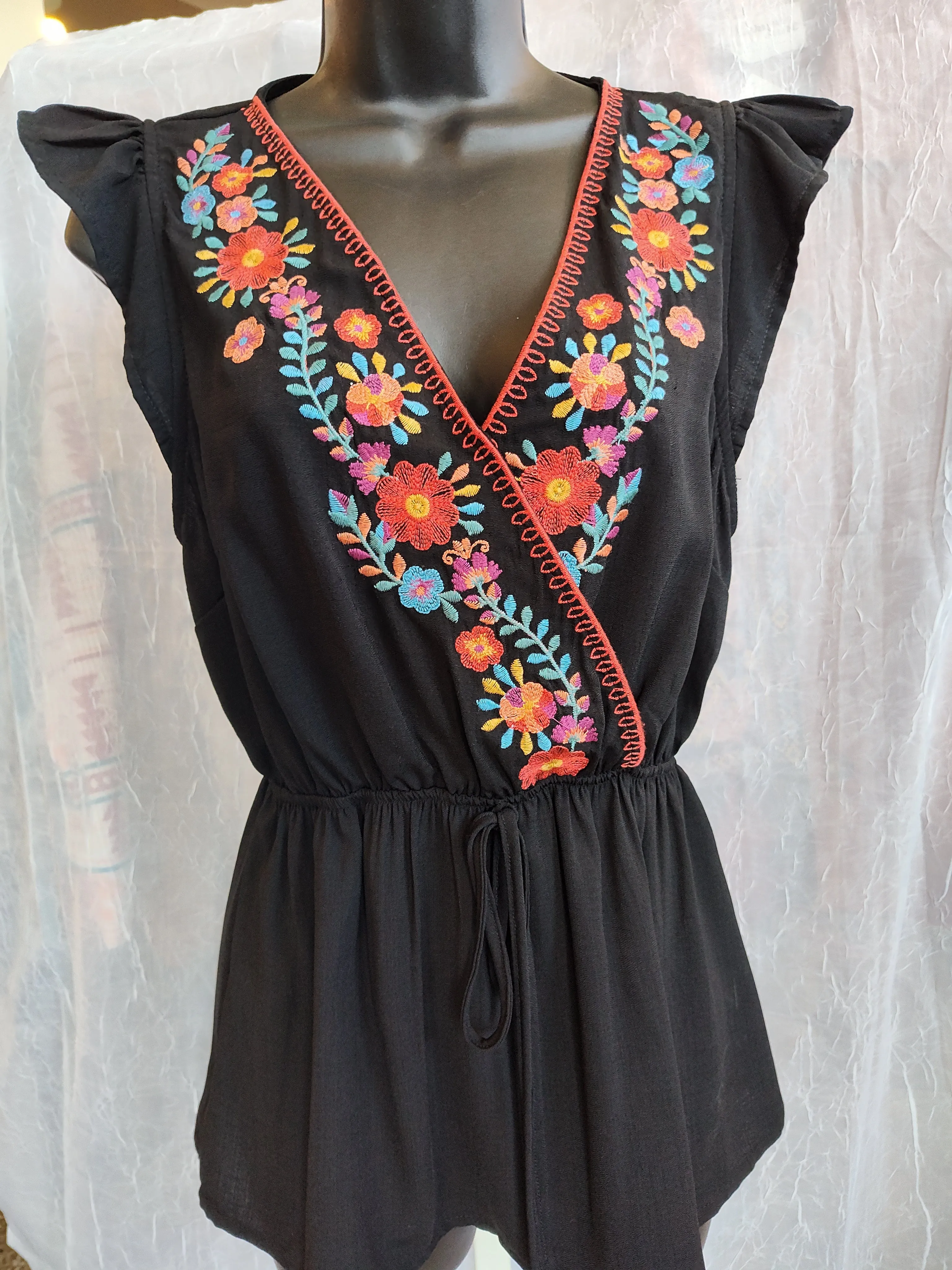 Black Embroidered Elastic Waist Tunic | Savanna Jane