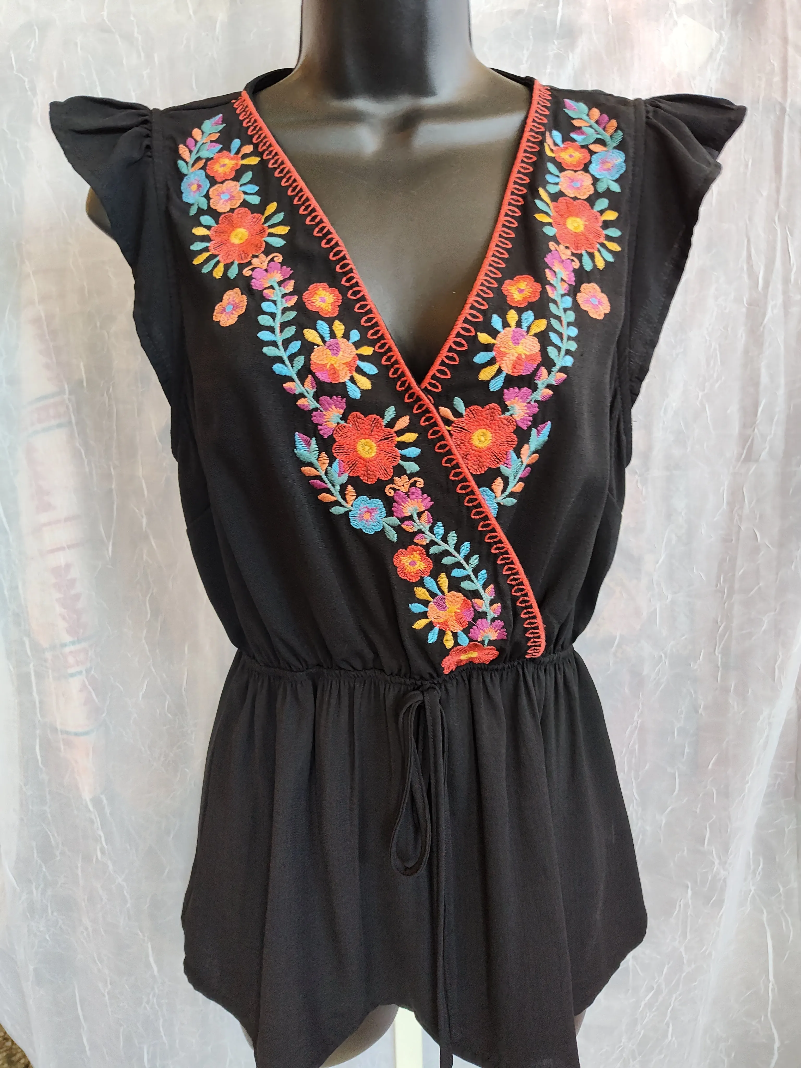 Black Embroidered Elastic Waist Tunic | Savanna Jane