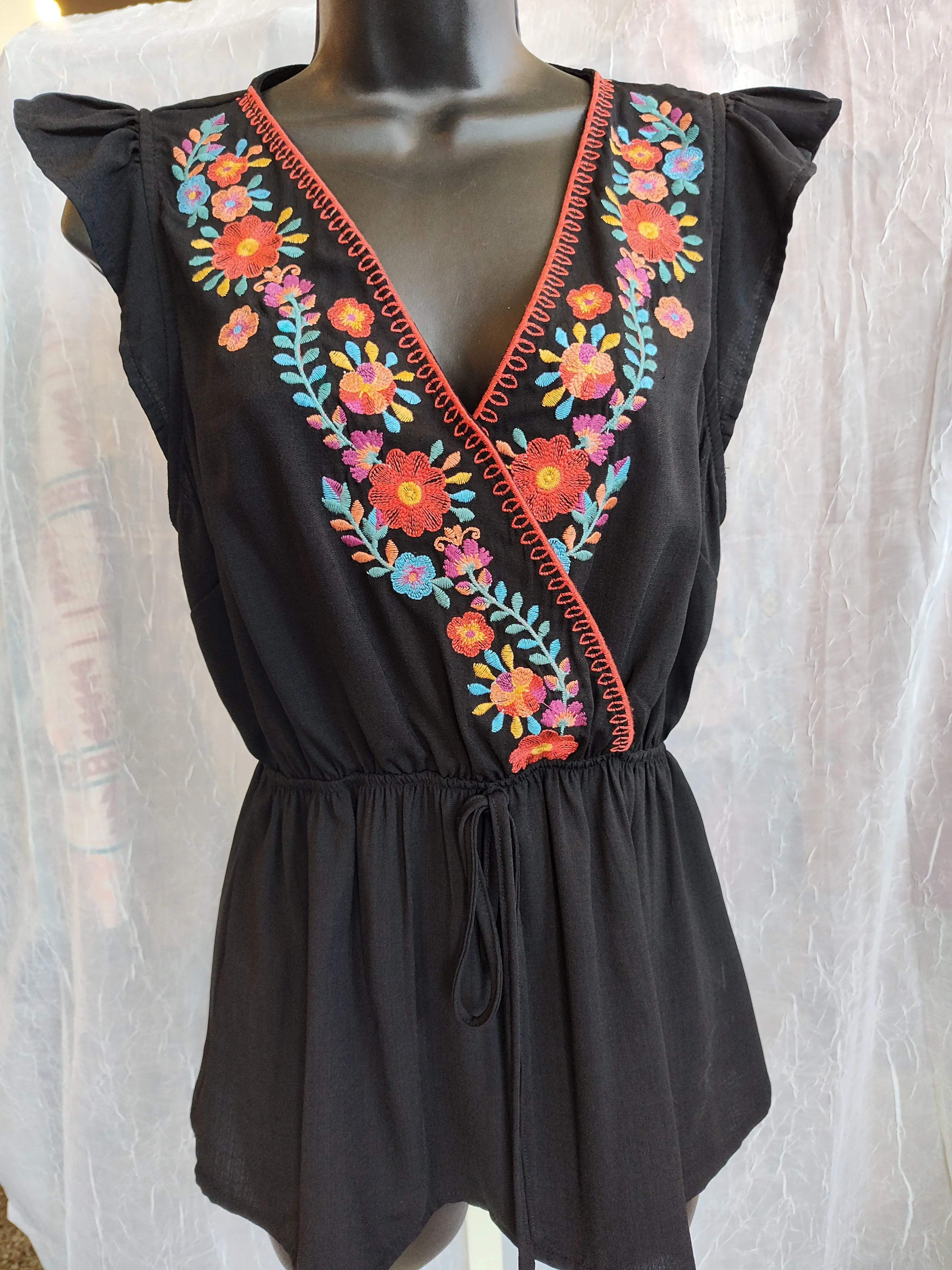 Black Embroidered Elastic Waist Tunic | Savanna Jane