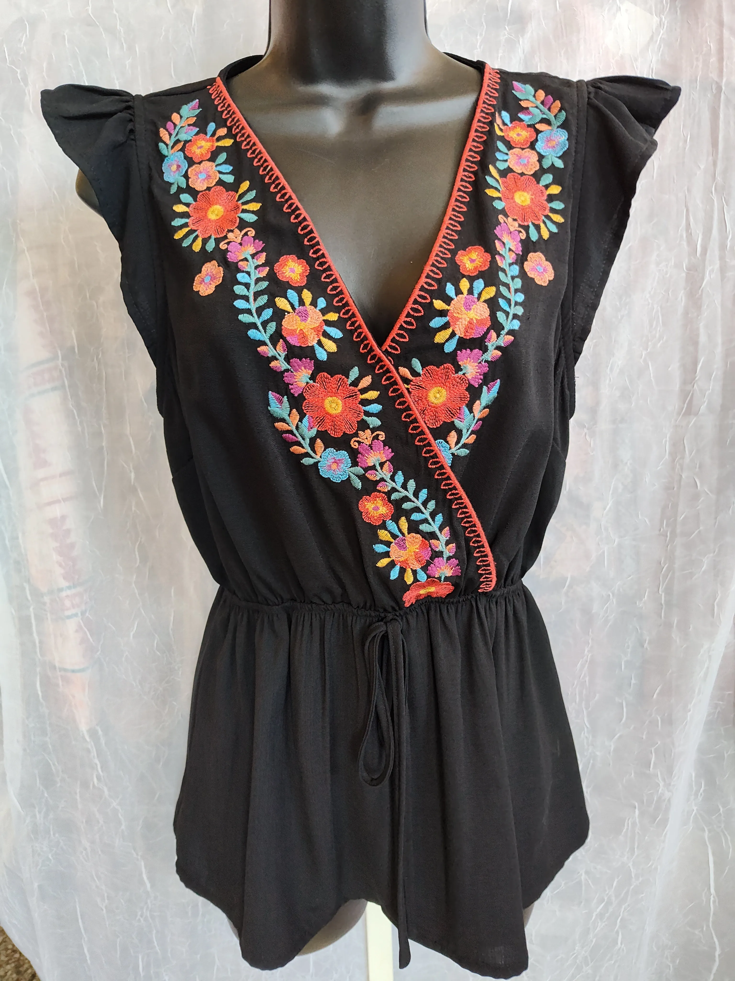 Black Embroidered Elastic Waist Tunic | Savanna Jane