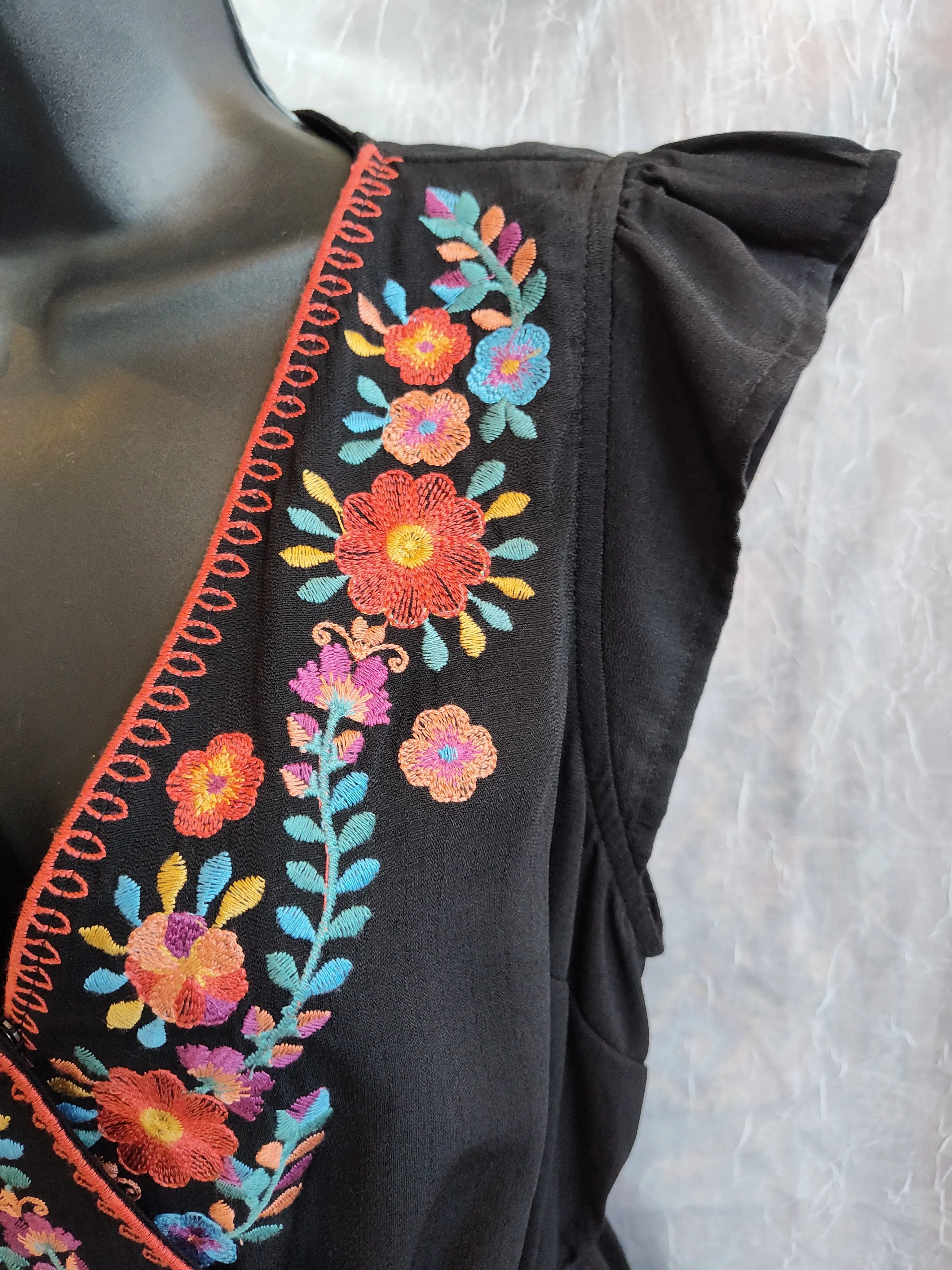 Black Embroidered Elastic Waist Tunic | Savanna Jane