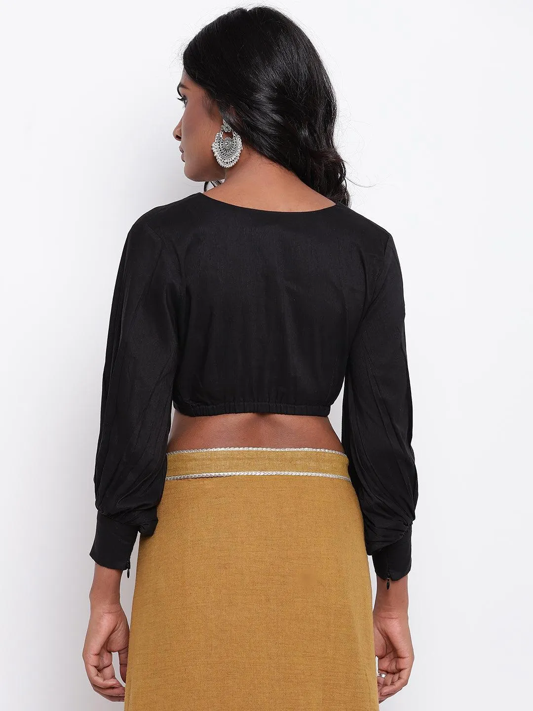 Black Gathered Sleeve Top