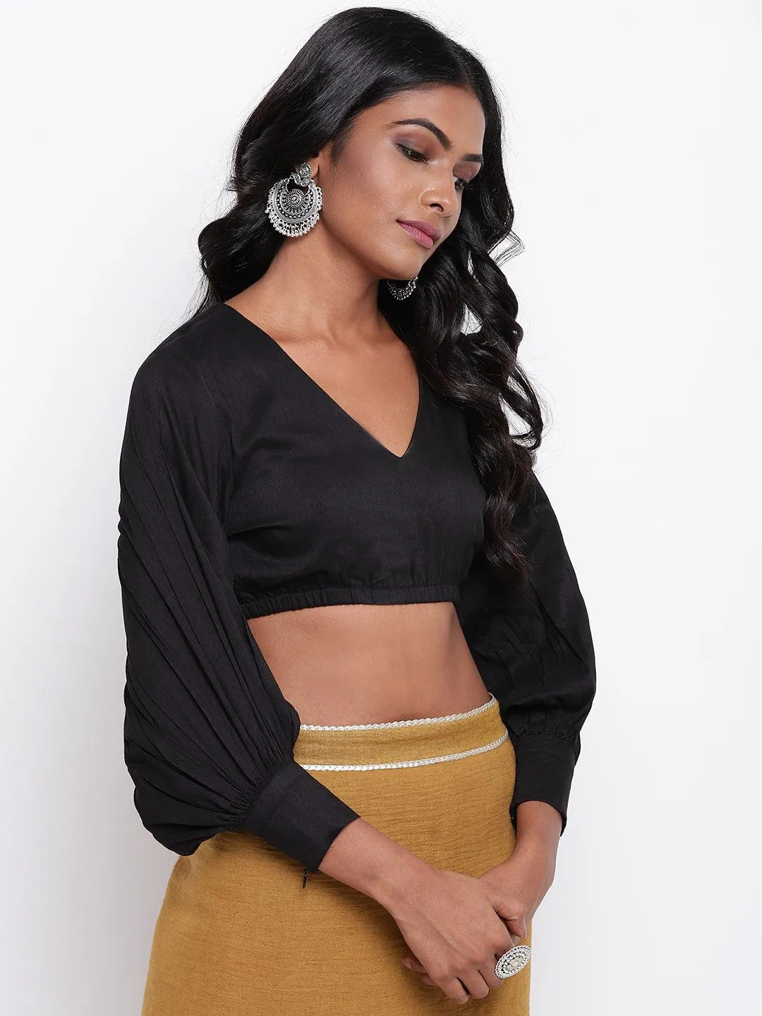 Black Gathered Sleeve Top