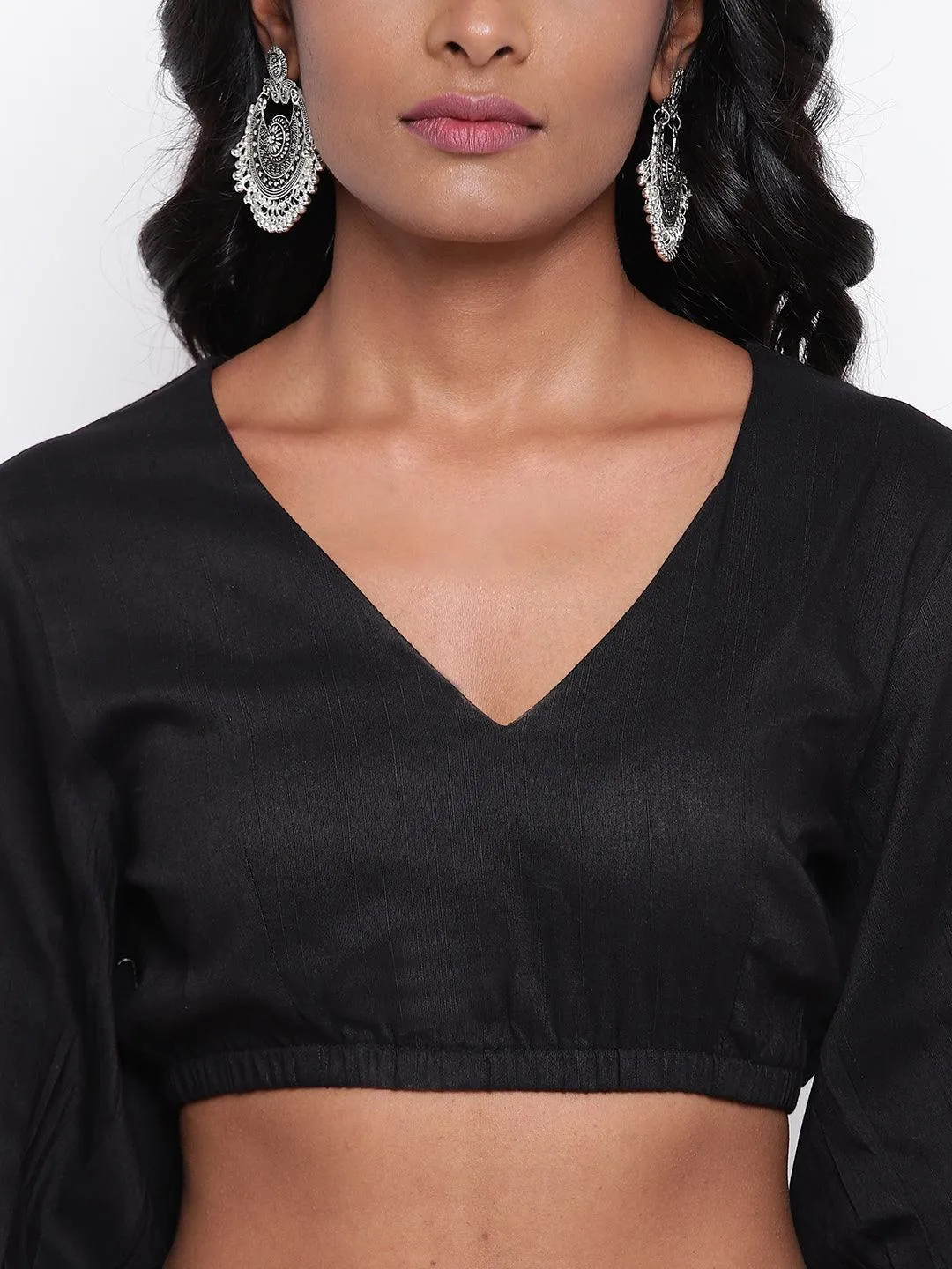 Black Gathered Sleeve Top