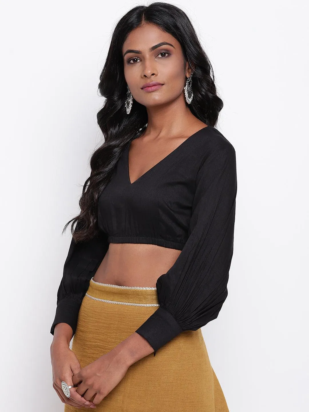 Black Gathered Sleeve Top