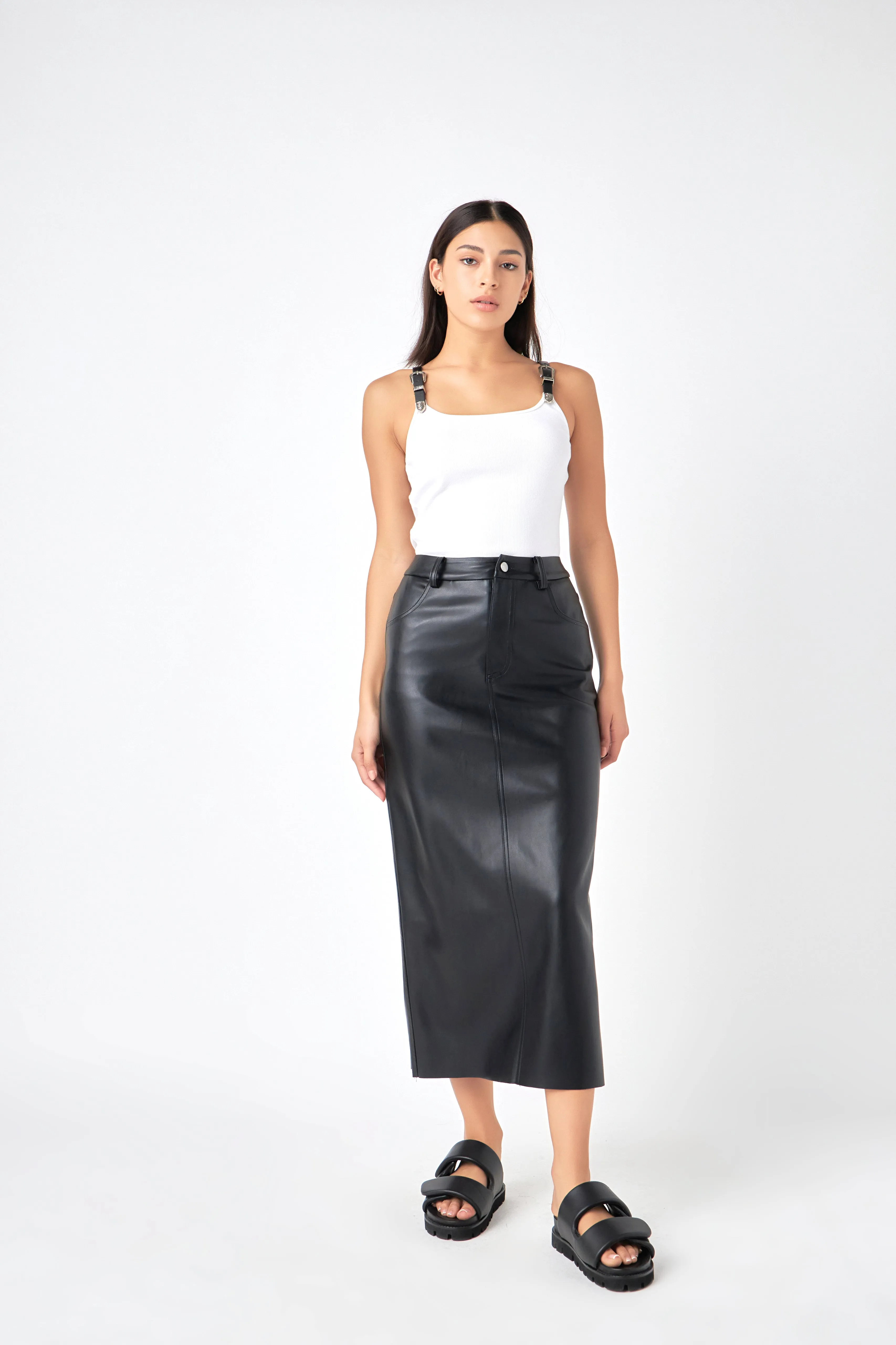 Black Vegan Leather Maxi Skirt