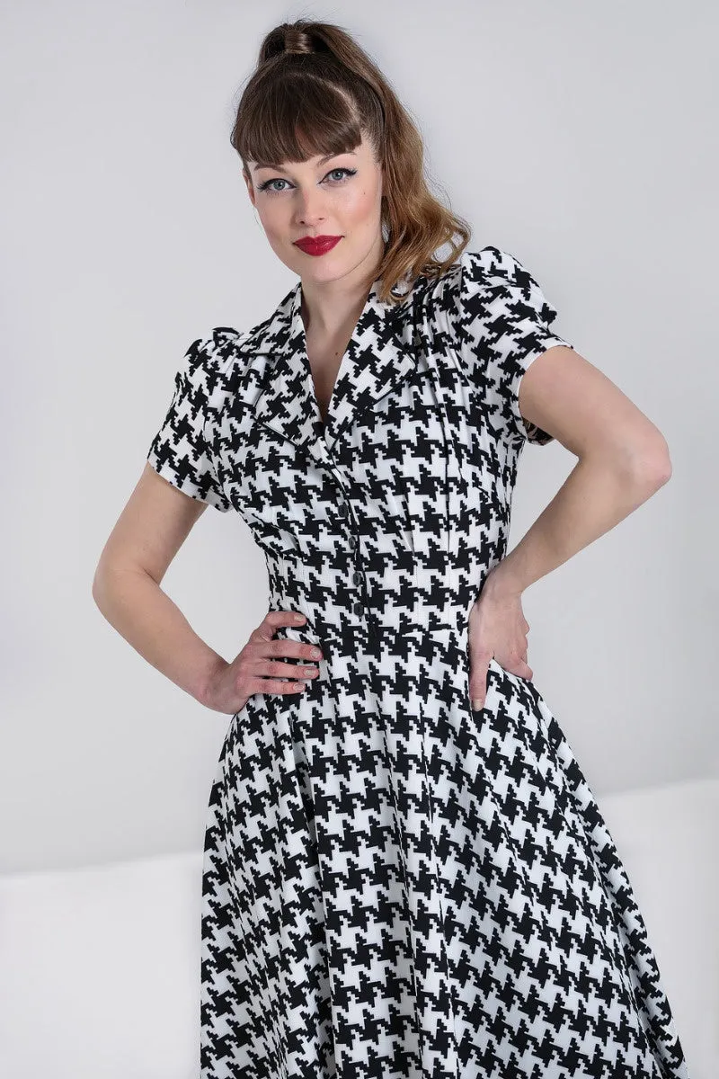 Blake Houndstooth Print Shirtwaist Dress by Hell Bunny - Size S