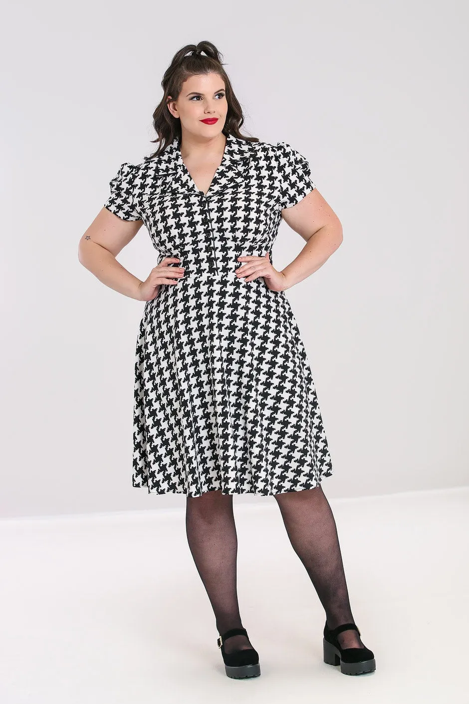 Blake Houndstooth Print Shirtwaist Dress by Hell Bunny - Size S