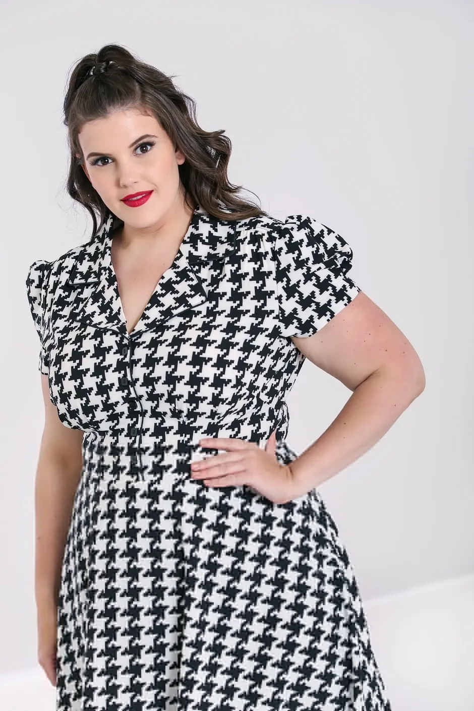 Blake Houndstooth Print Shirtwaist Dress by Hell Bunny - Size S