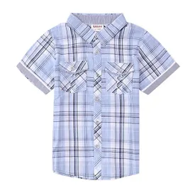 Boy Short Sleeve Light Blue Plaid Shirt