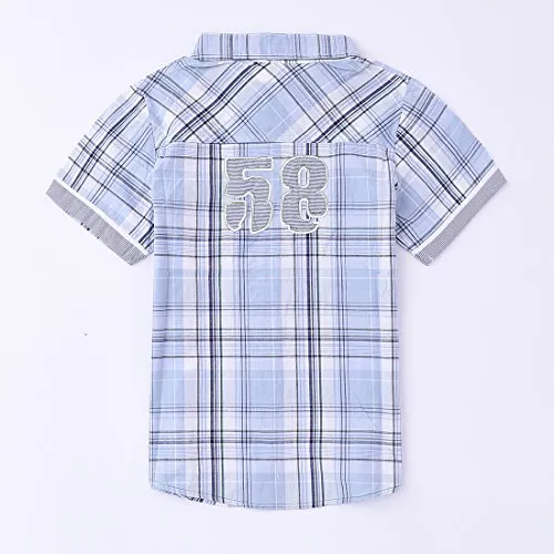 Boy Short Sleeve Light Blue Plaid Shirt