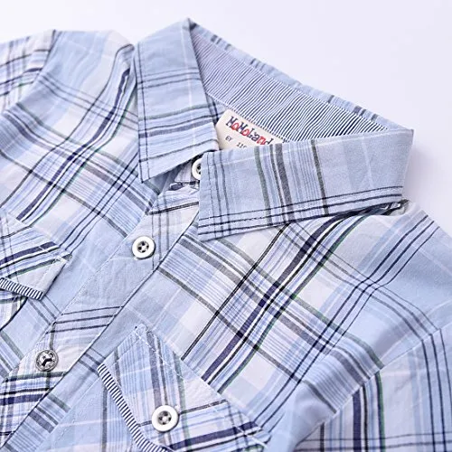 Boy Short Sleeve Light Blue Plaid Shirt