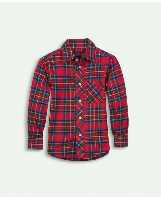 Brooks Brothers Boys Flannel Holiday Plaid Sport Shirt Red