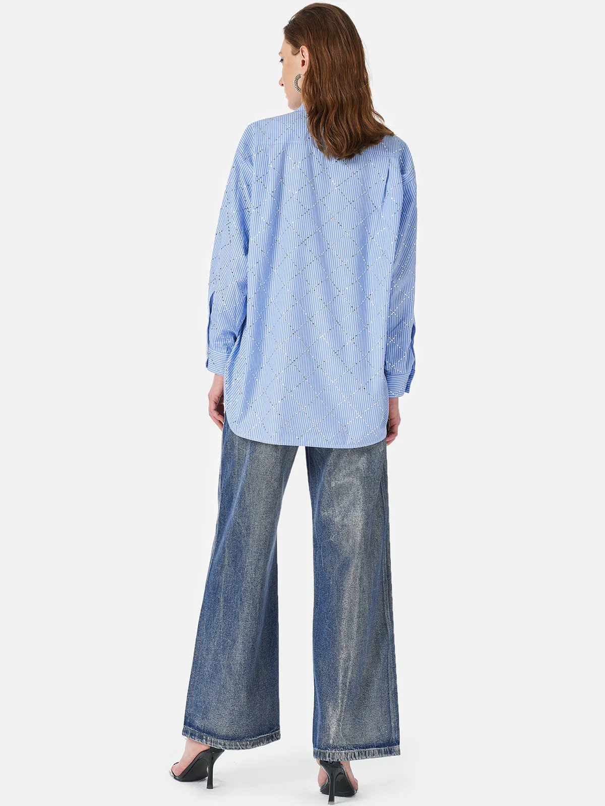 Brushed Silver Gradient Denim Jeans - Star Queen