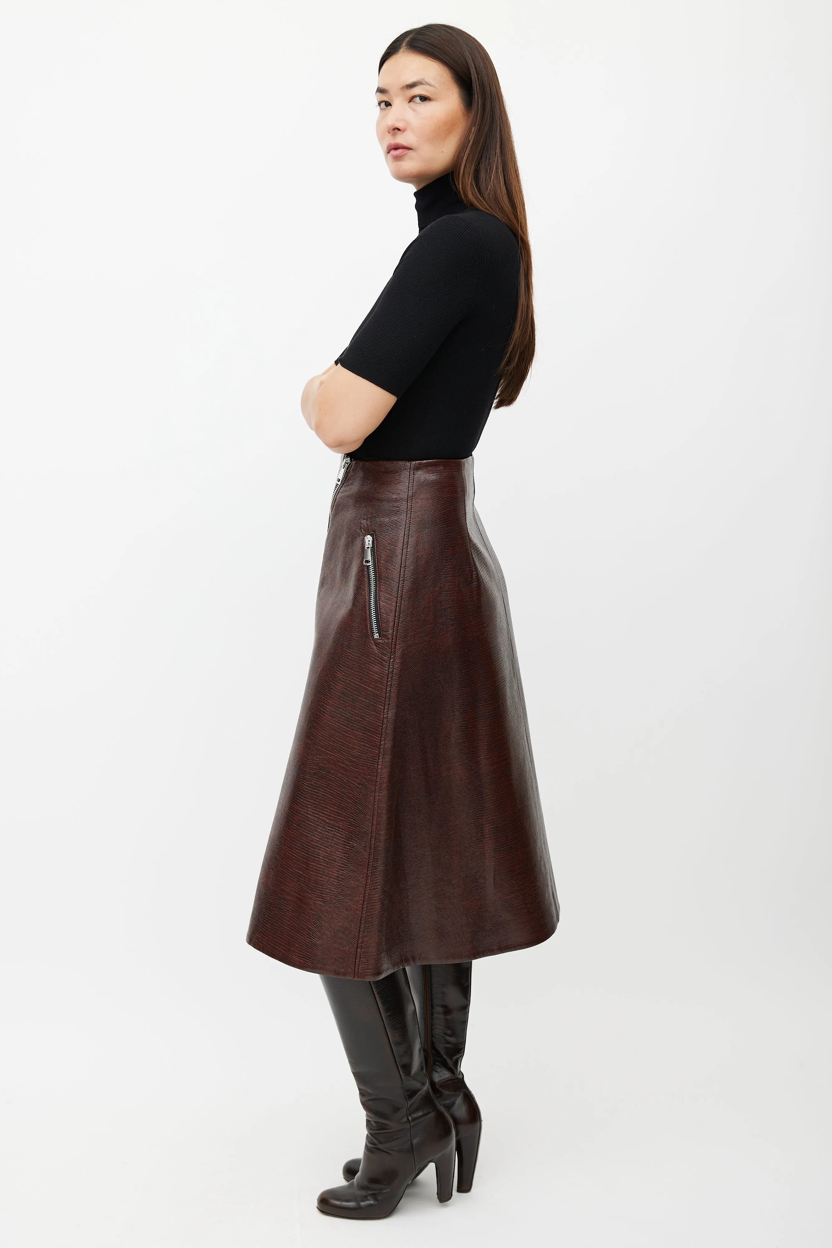 Burgundy Garbo Faux Leather Wrap Skirt