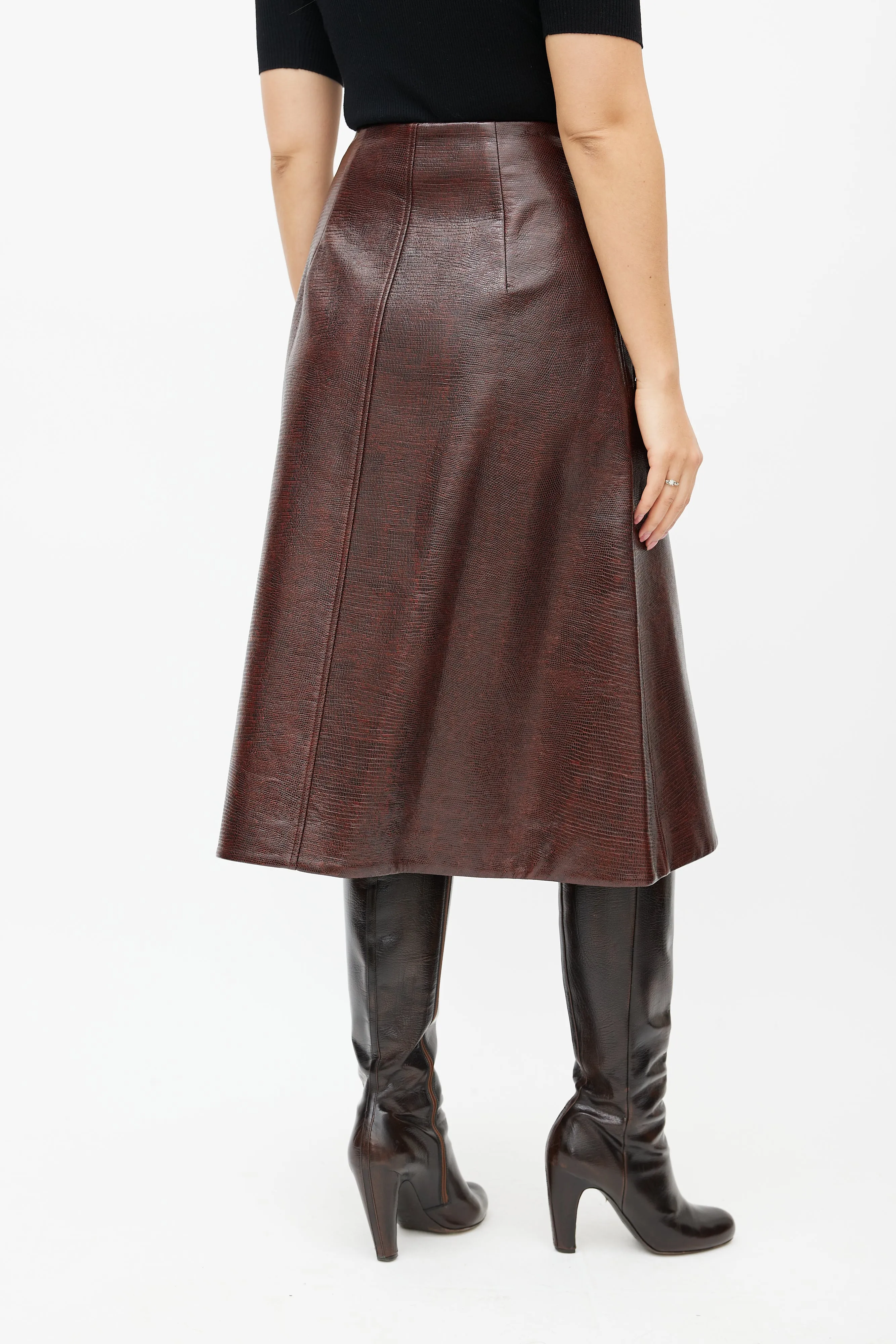 Burgundy Garbo Faux Leather Wrap Skirt