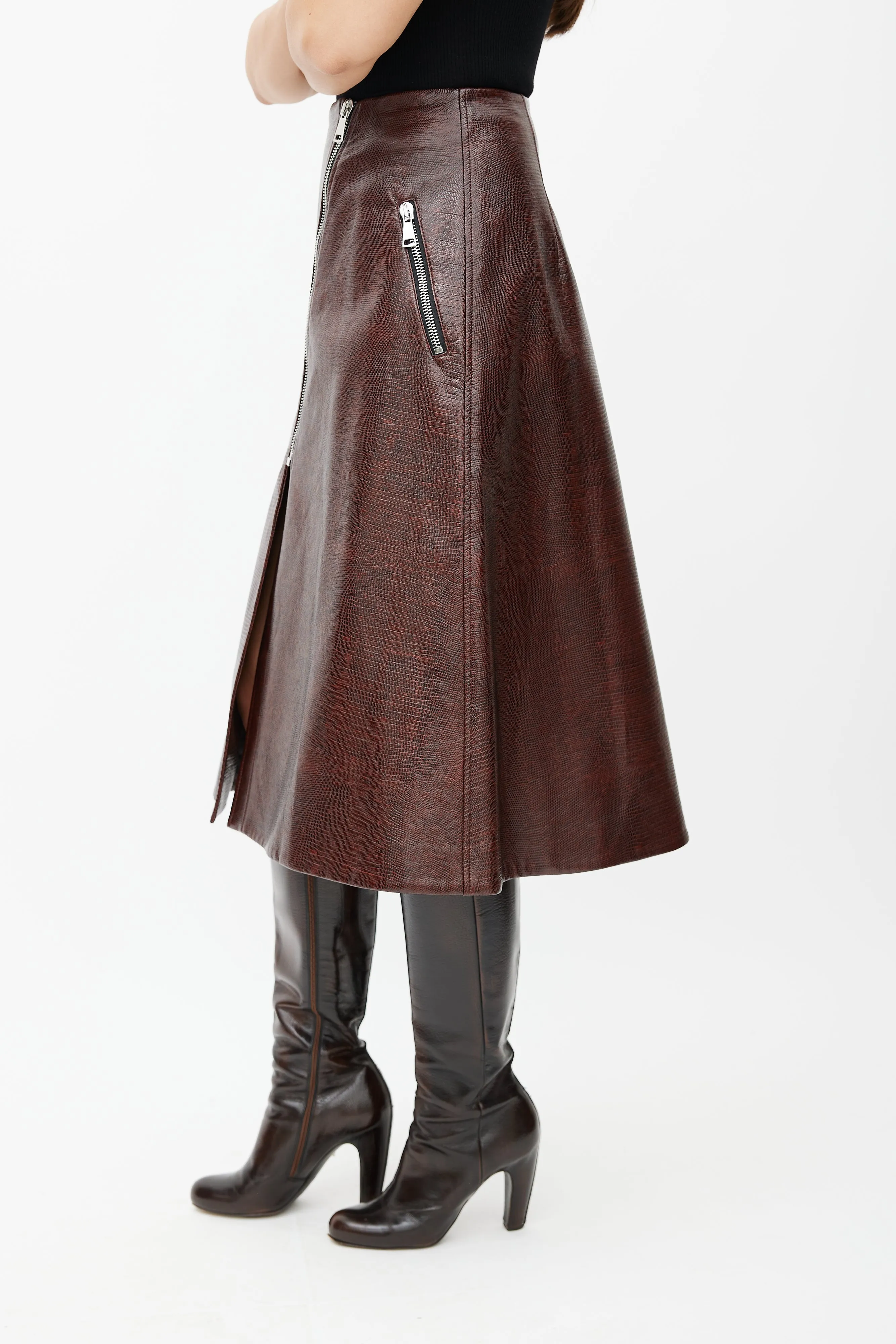 Burgundy Garbo Faux Leather Wrap Skirt