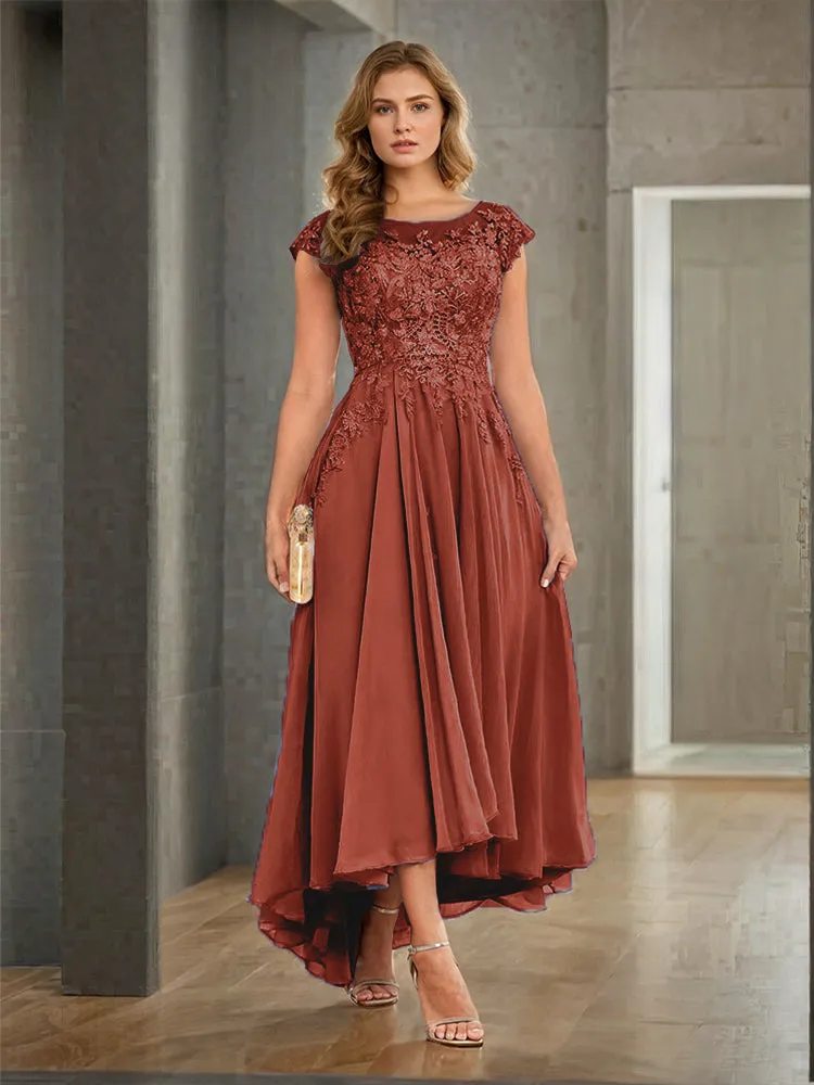 Cap Sleeves Lace Appliques Chiffon Mother of the Bride Dresses