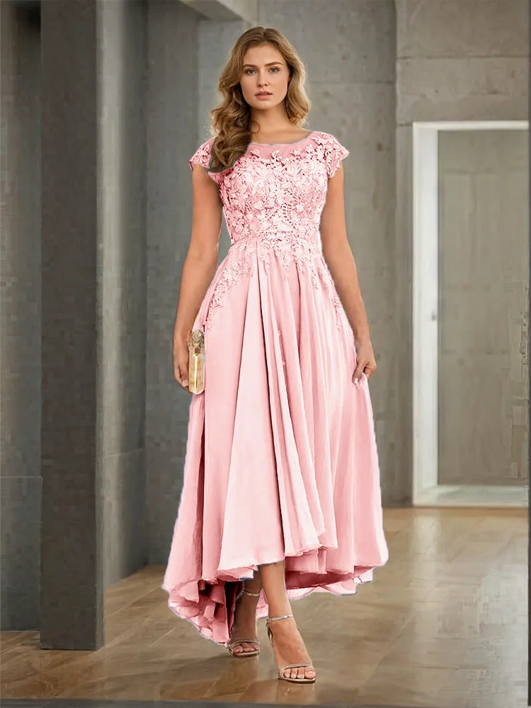 Cap Sleeves Lace Appliques Chiffon Mother of the Bride Dresses