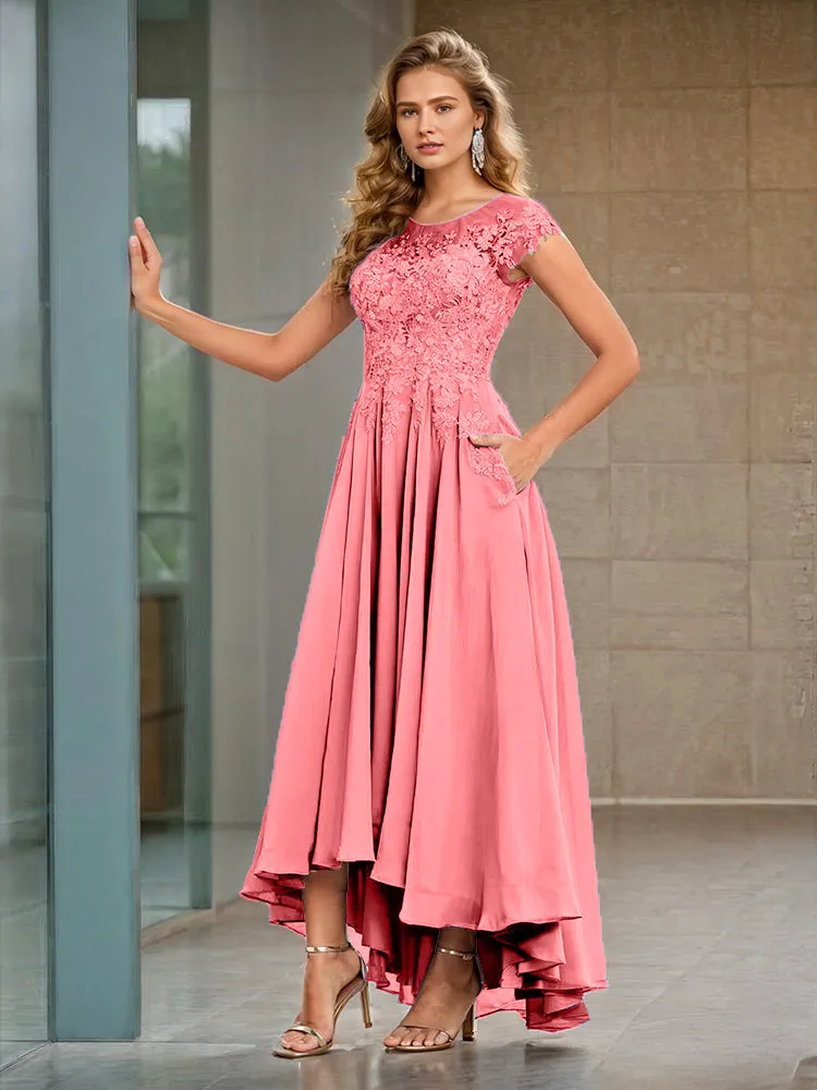 Cap Sleeves Lace Appliques Chiffon Mother of the Bride Dresses