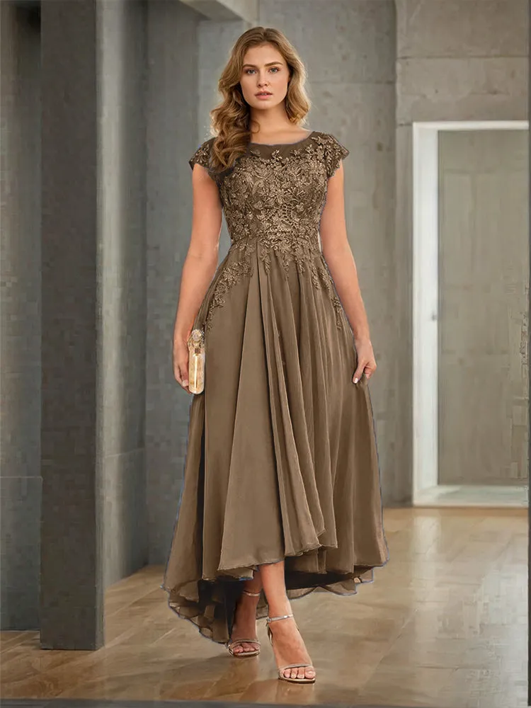 Cap Sleeves Lace Appliques Chiffon Mother of the Bride Dresses