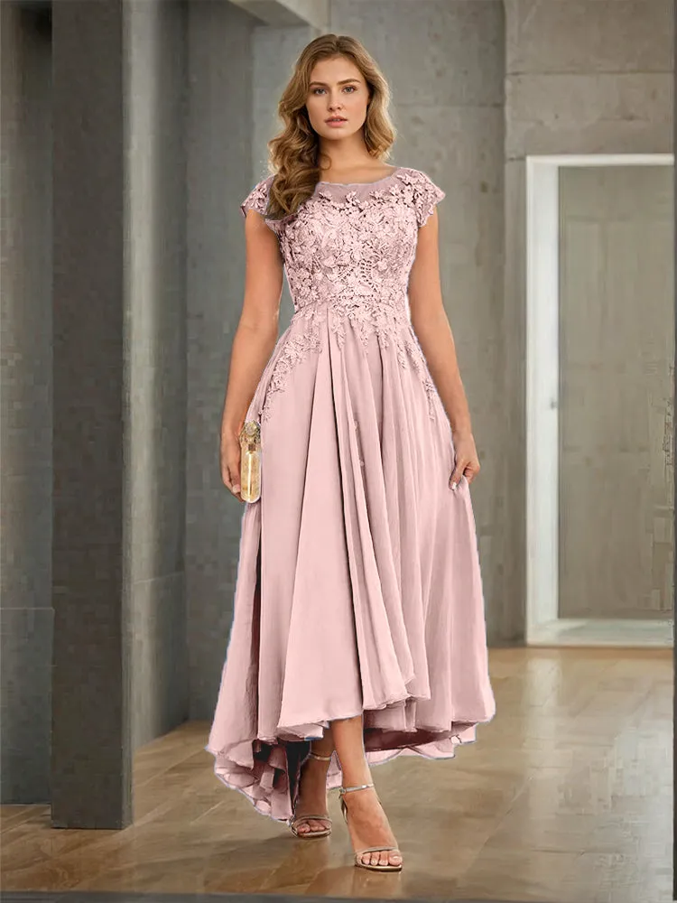 Cap Sleeves Lace Appliques Chiffon Mother of the Bride Dresses