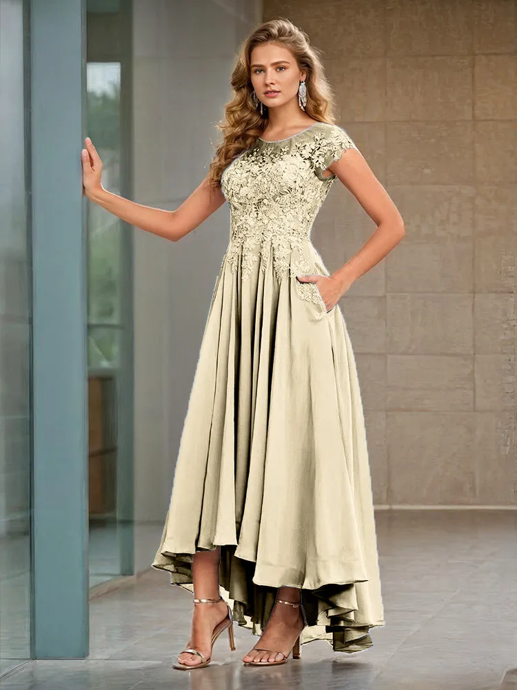 Cap Sleeves Lace Appliques Chiffon Mother of the Bride Dresses