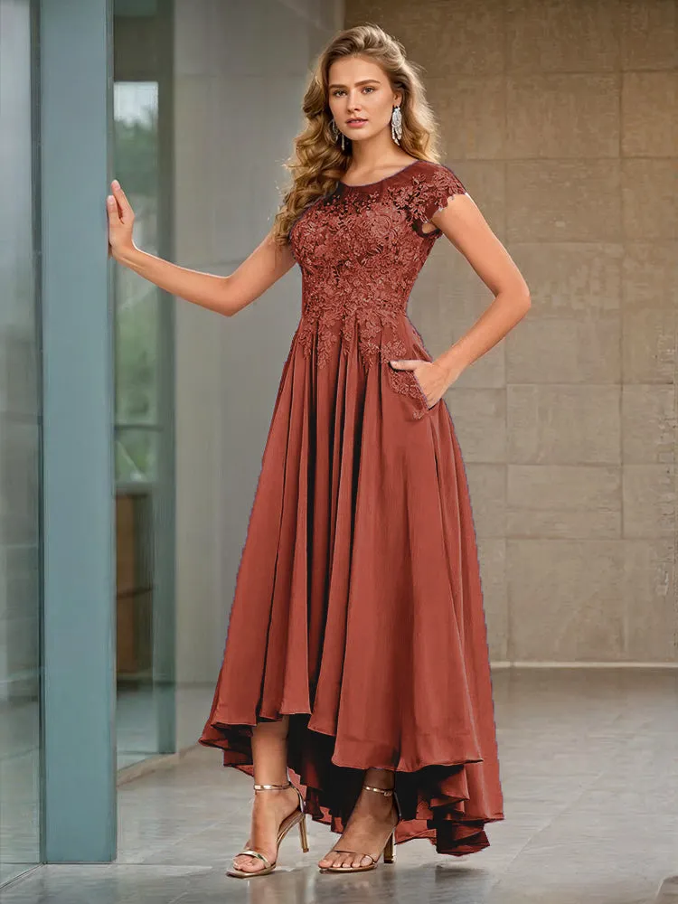 Cap Sleeves Lace Appliques Chiffon Mother of the Bride Dresses