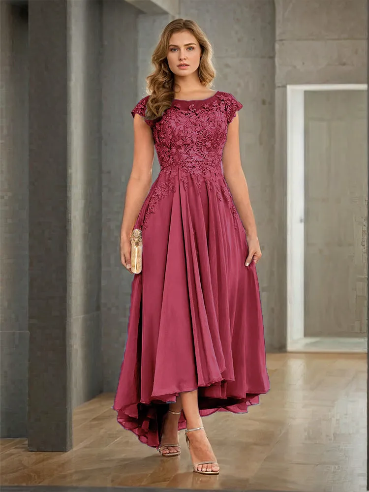 Cap Sleeves Lace Appliques Chiffon Mother of the Bride Dresses