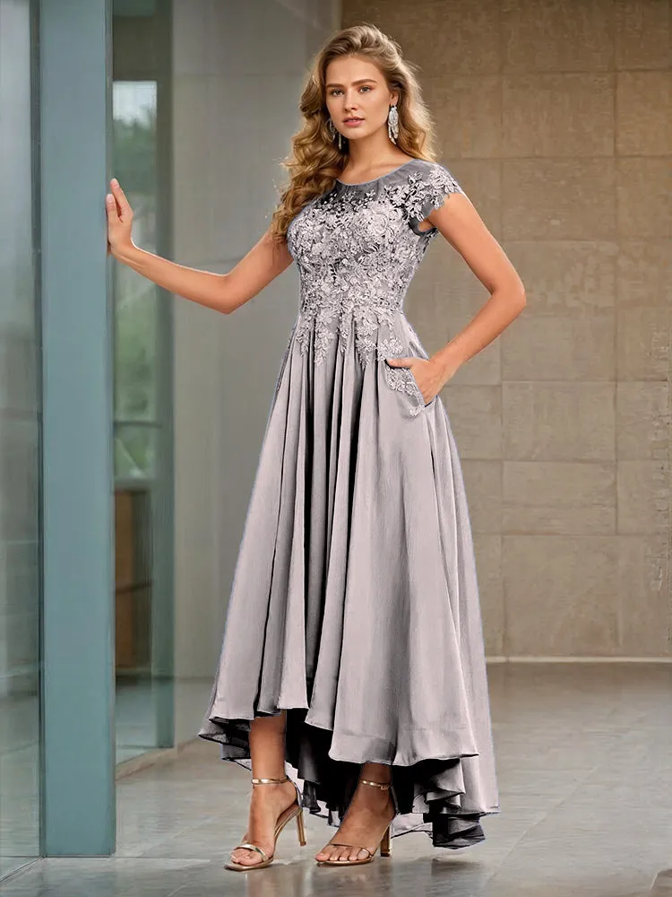 Cap Sleeves Lace Appliques Chiffon Mother of the Bride Dresses