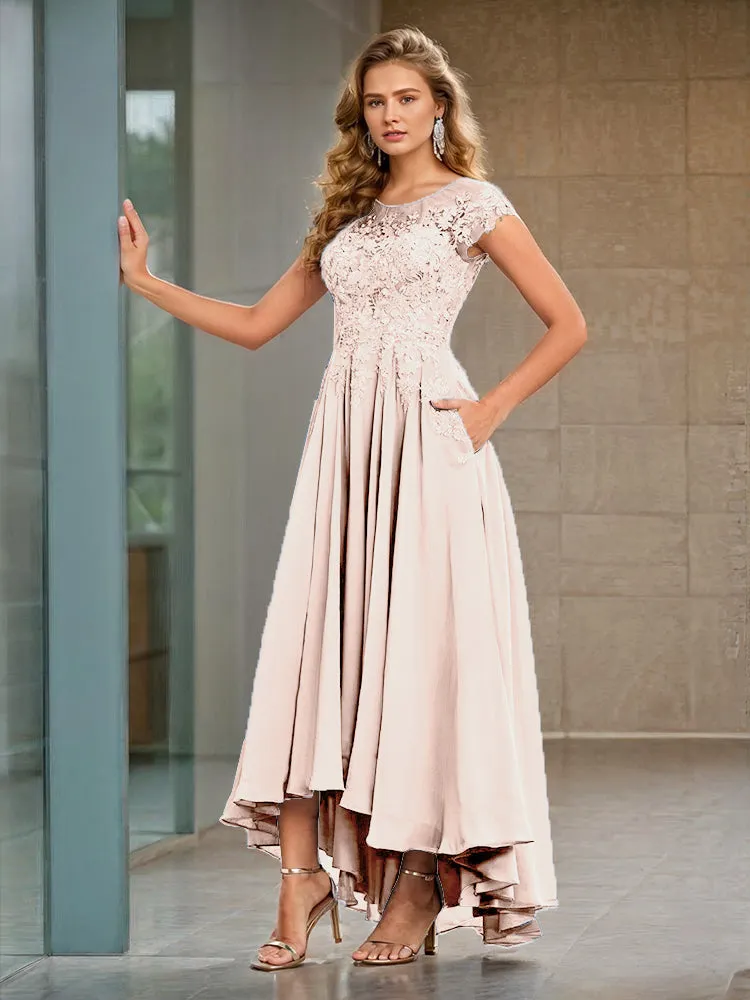 Cap Sleeves Lace Appliques Chiffon Mother of the Bride Dresses