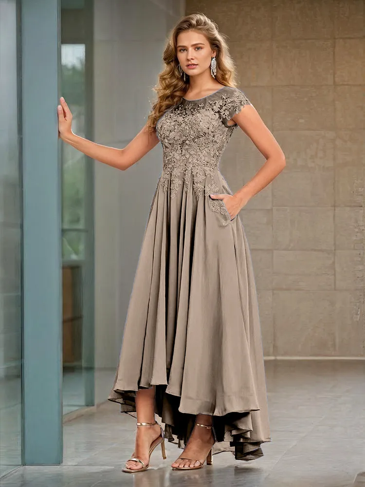 Cap Sleeves Lace Appliques Chiffon Mother of the Bride Dresses