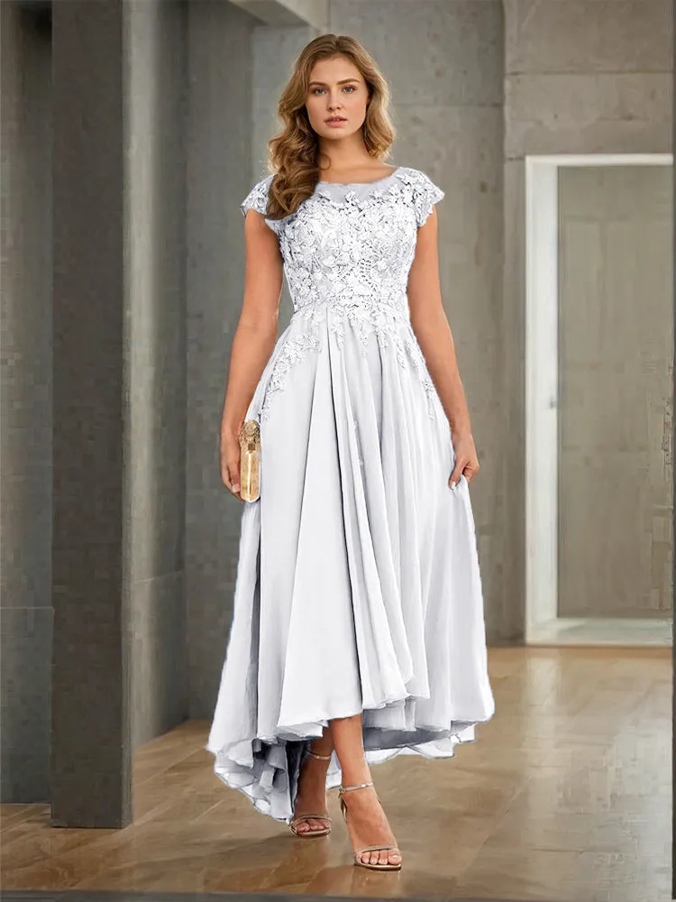 Cap Sleeves Lace Appliques Chiffon Mother of the Bride Dresses