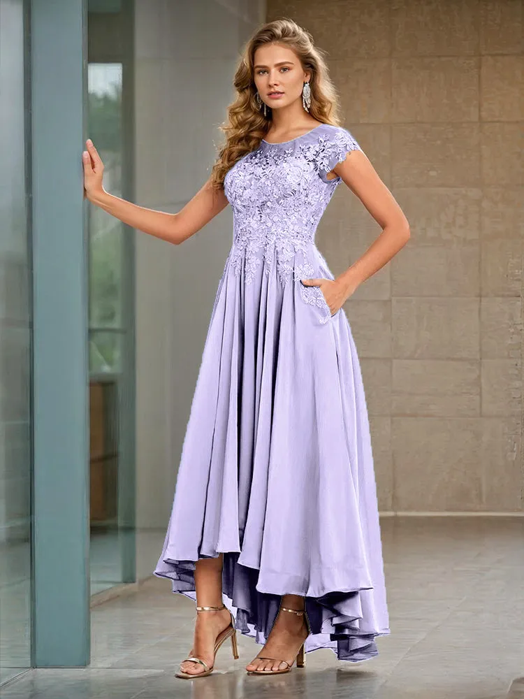 Cap Sleeves Lace Appliques Chiffon Mother of the Bride Dresses